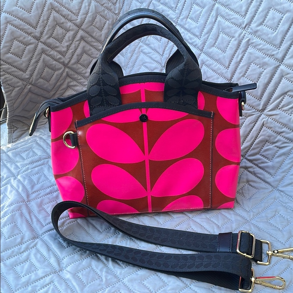Orla Kiely Pink and Brown Tote Bag with Geometric Design